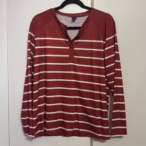 Adorable Burgundy Henley striped long sleeve t shirt